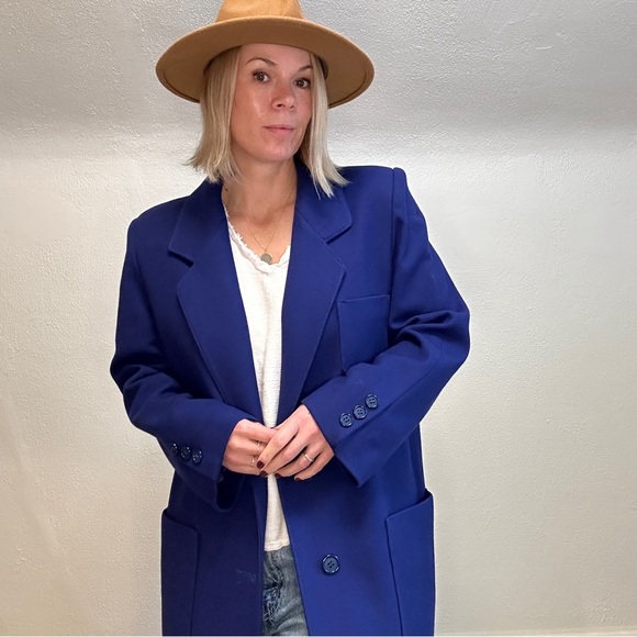 Vintage Fleurette wool coat periwinkle blue purple longline button overcoat - Picture 1 of 16